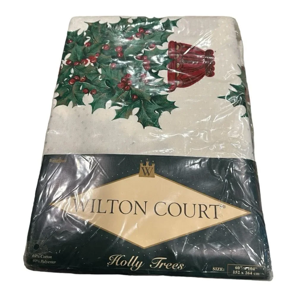 Vintage Wilton Court Christmas Tablecloth Holly Trees 60